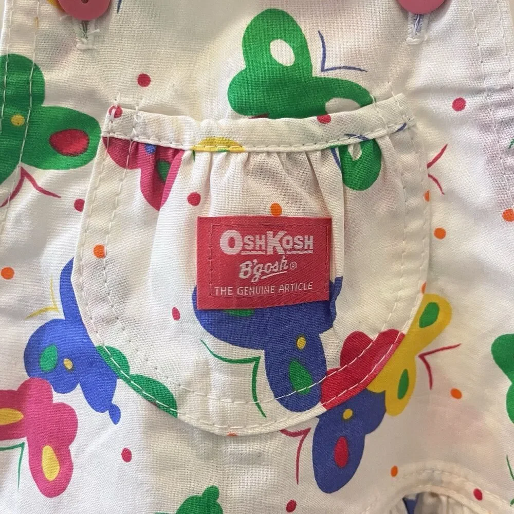 Vintage Oshkosh B'gosh Butterfly Overall Shorts Shortalls USA Girls 6X w/ TAGS